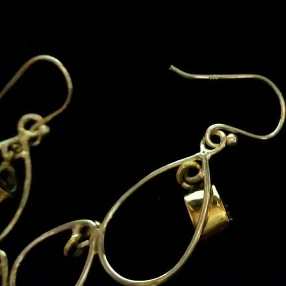 .925 Two tone Rainbow Topaz Dangle Hook Earrings - Picture 5 of 5